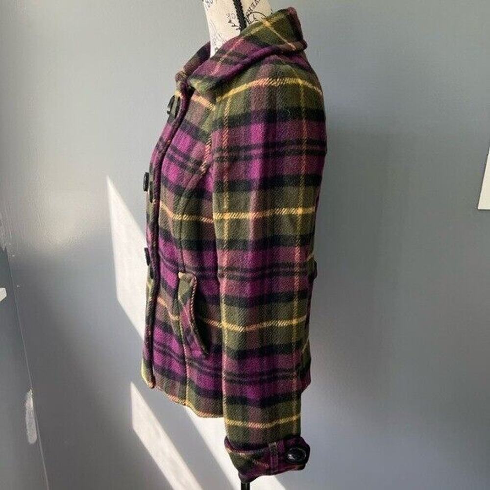 Y2K Aeropostale Wool blend lined plaid double breasted pea coat with pockets - Picture 6 of 12